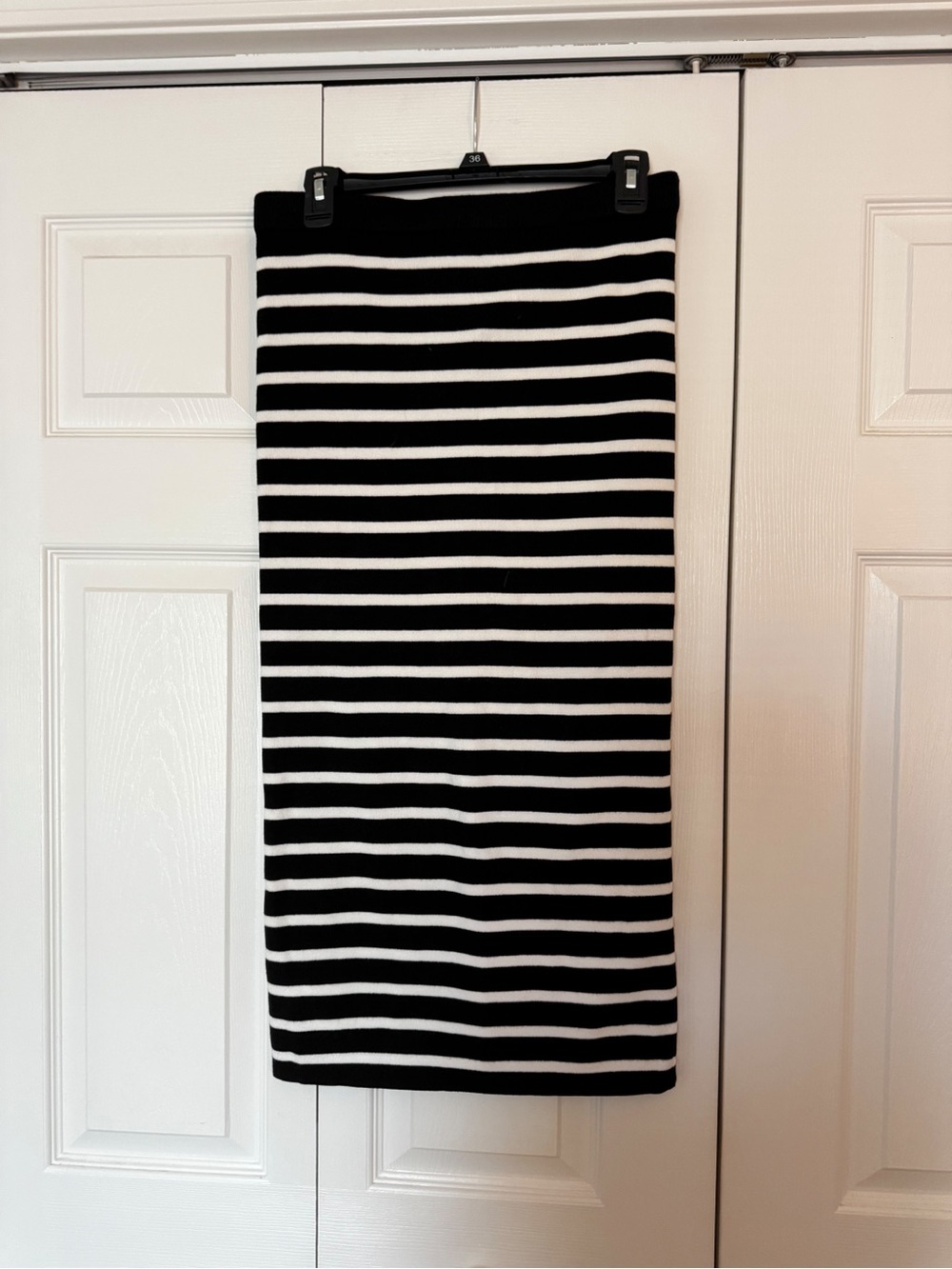 LOFT Black and White Striped Midi Pencil Skirt